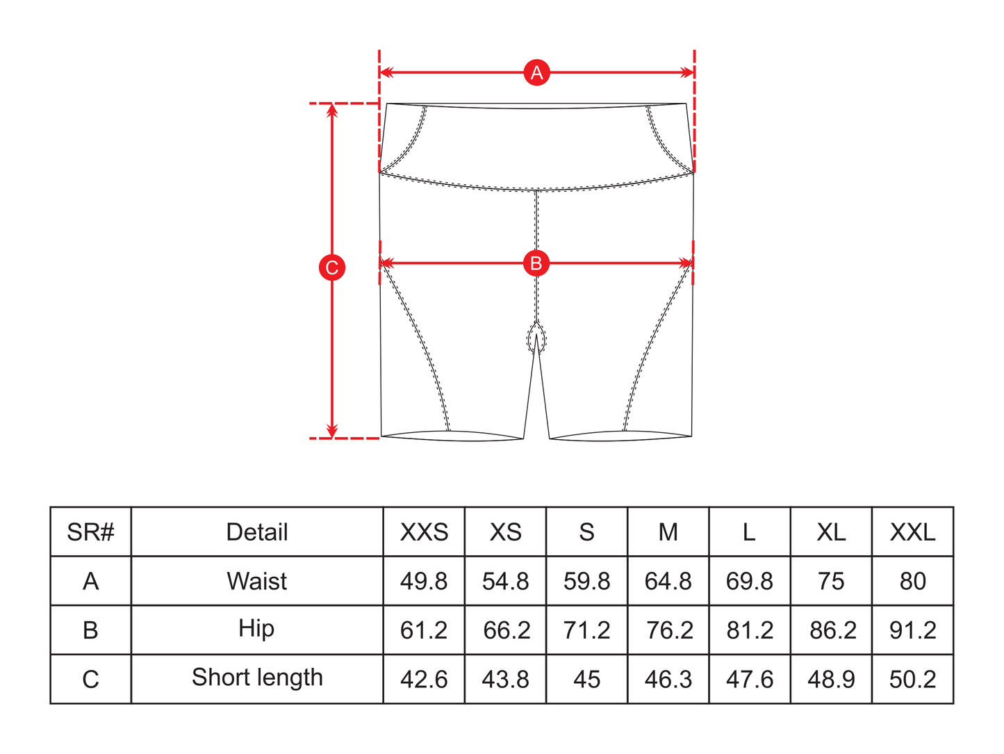 Women Compression Shorts Size Chart