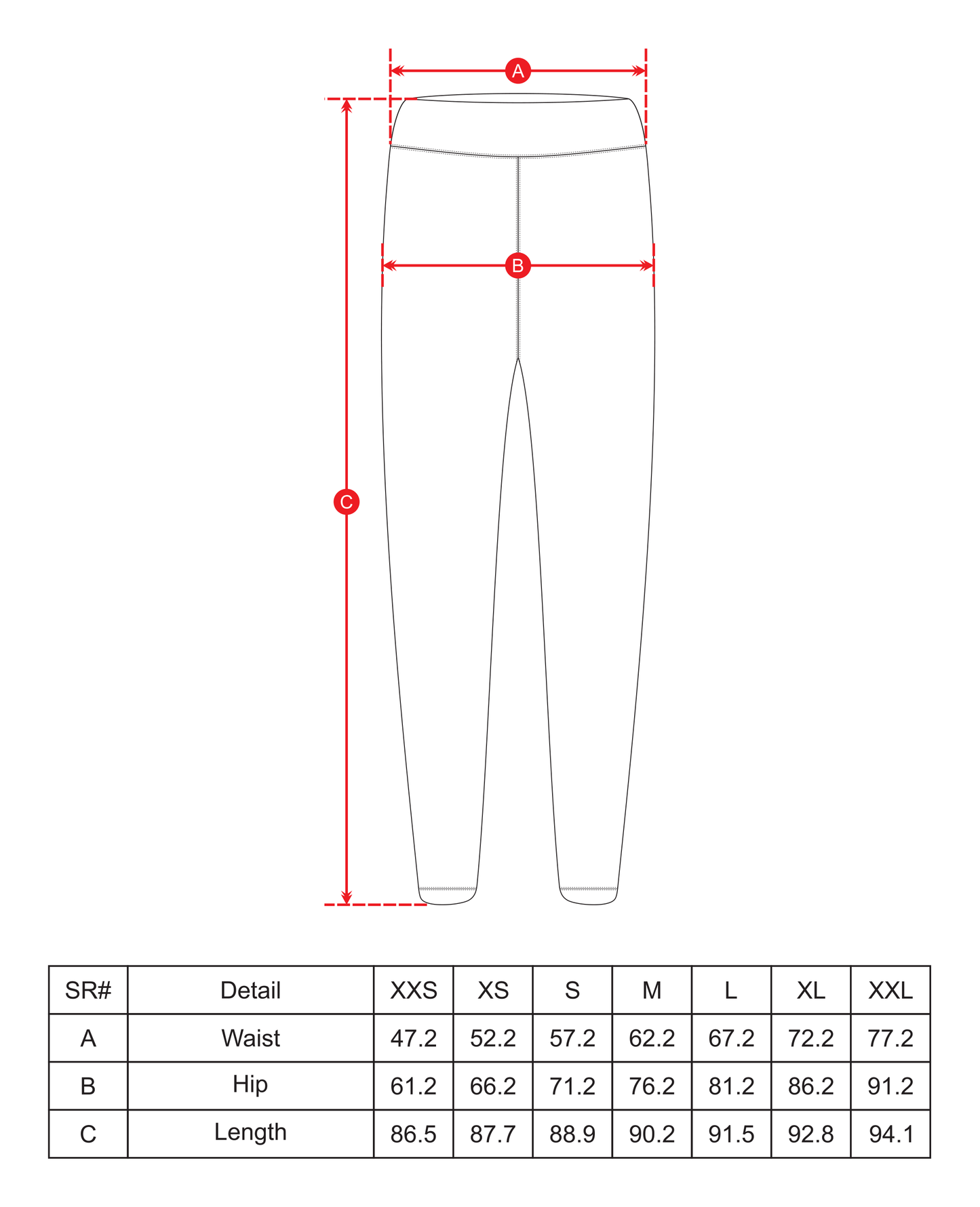 Legging for Women Size Chart