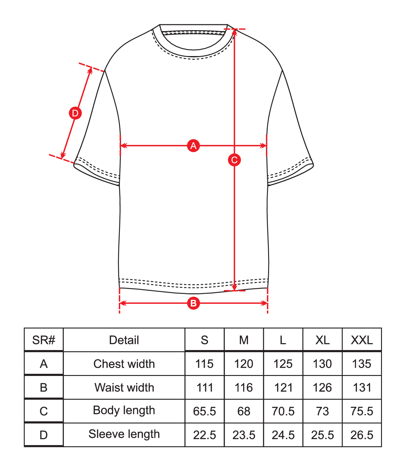 oversized mens t shirt size chart