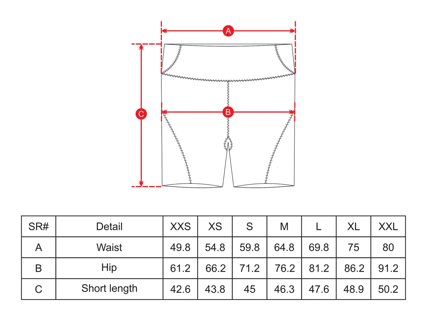 Short Shots (Women) Black size chart