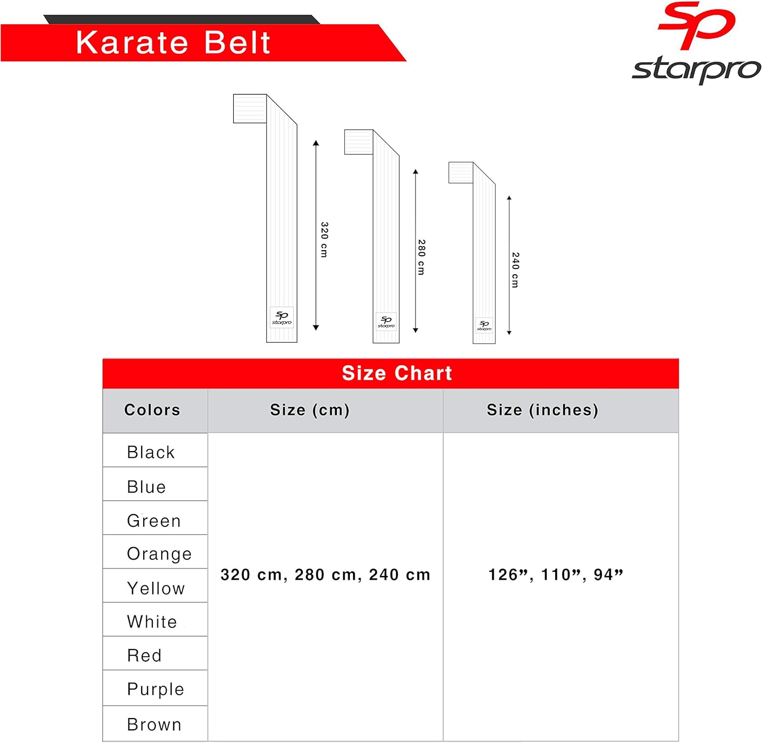 Karate Belts -size chart