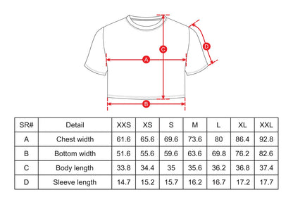 Crop Top Shirt Size Chart Black
