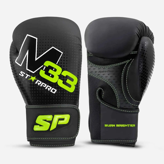 M33 sparring gloves 
Matt Black/Neon Green