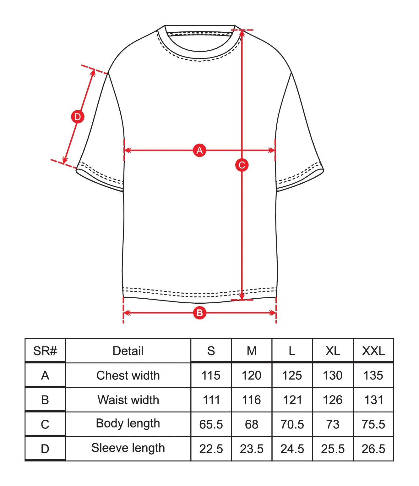 oversized mens t shirt size chart  Black