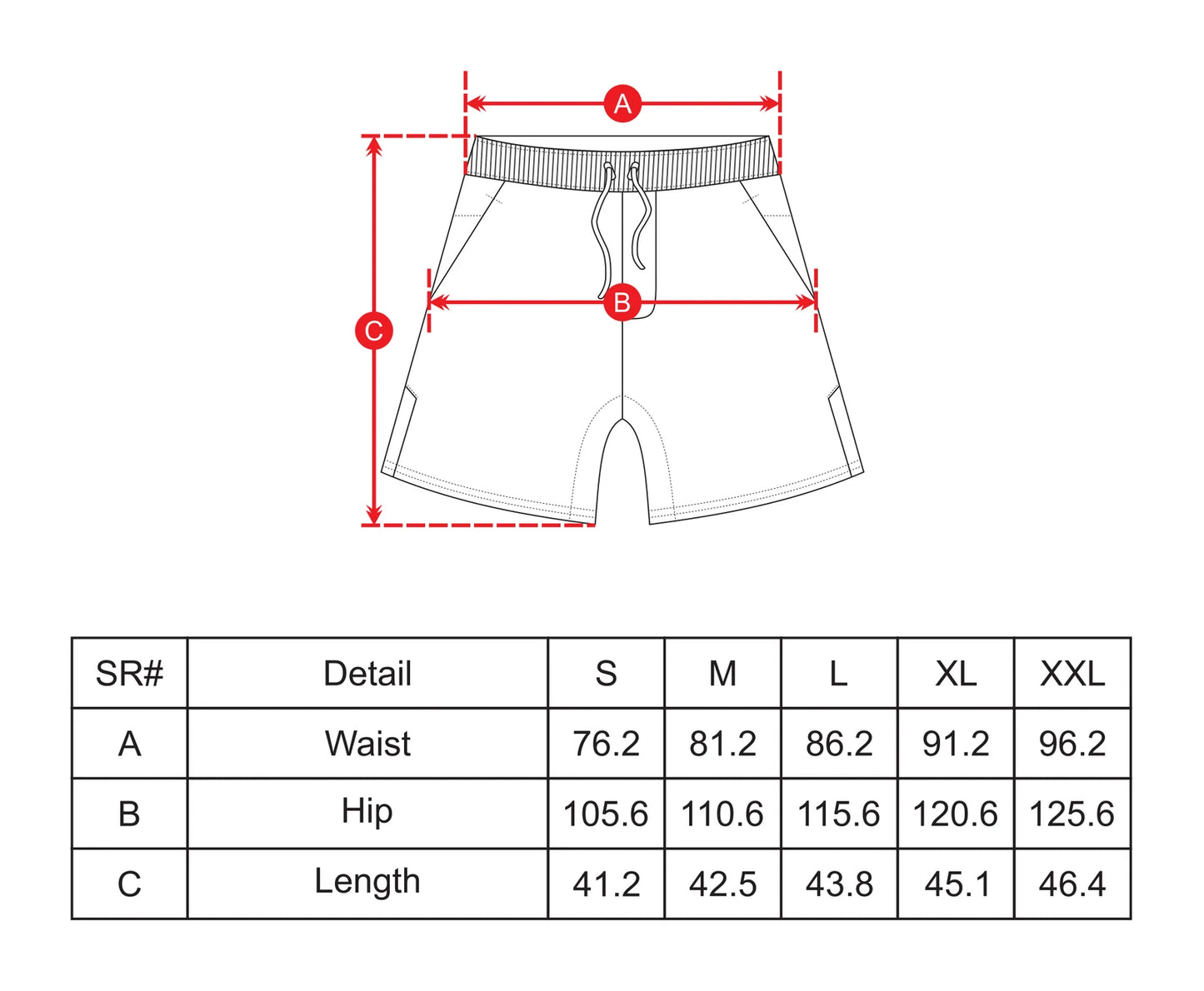 Mens Shorts size chart  Black
