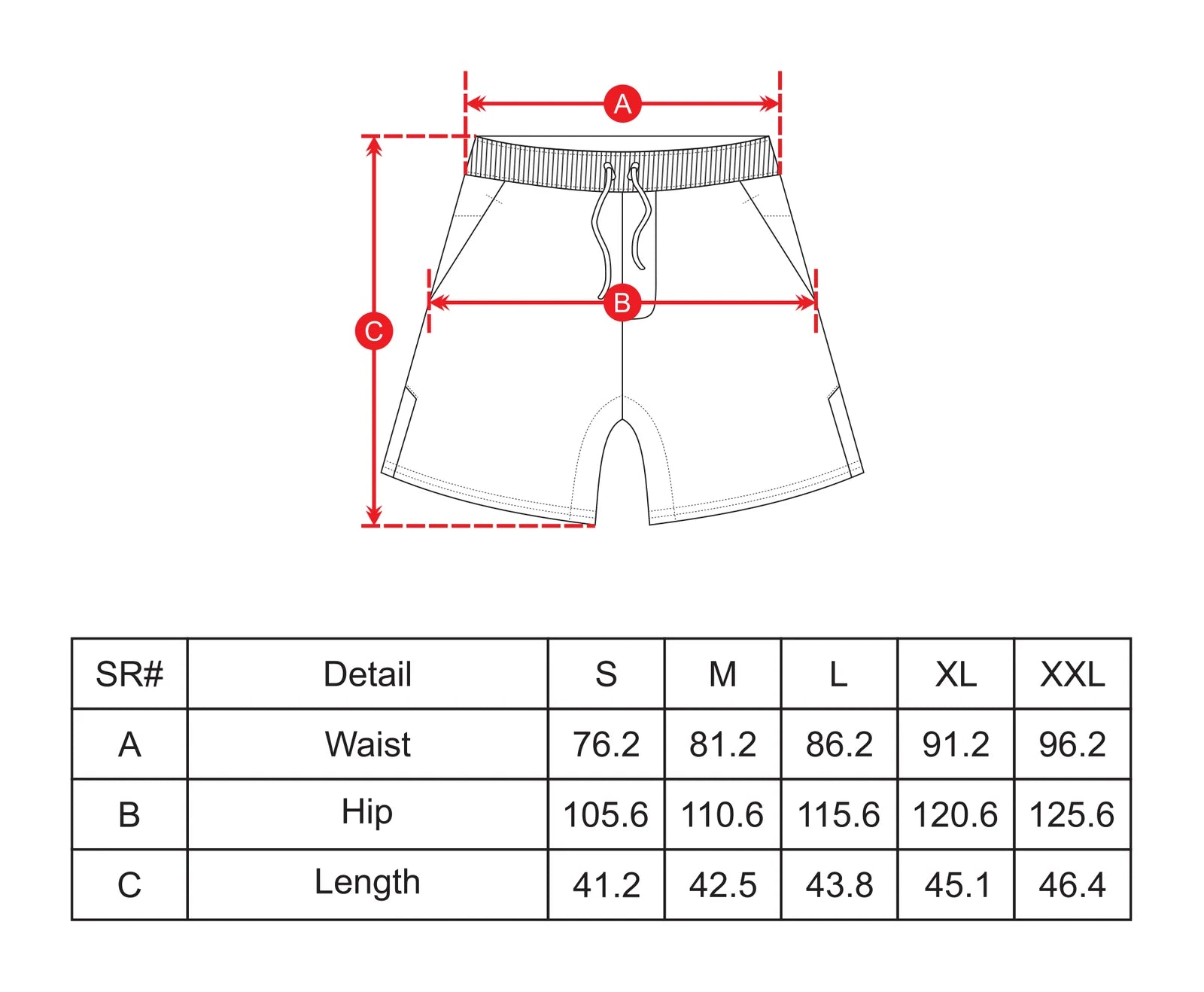 Mens Shorts size chart  Black