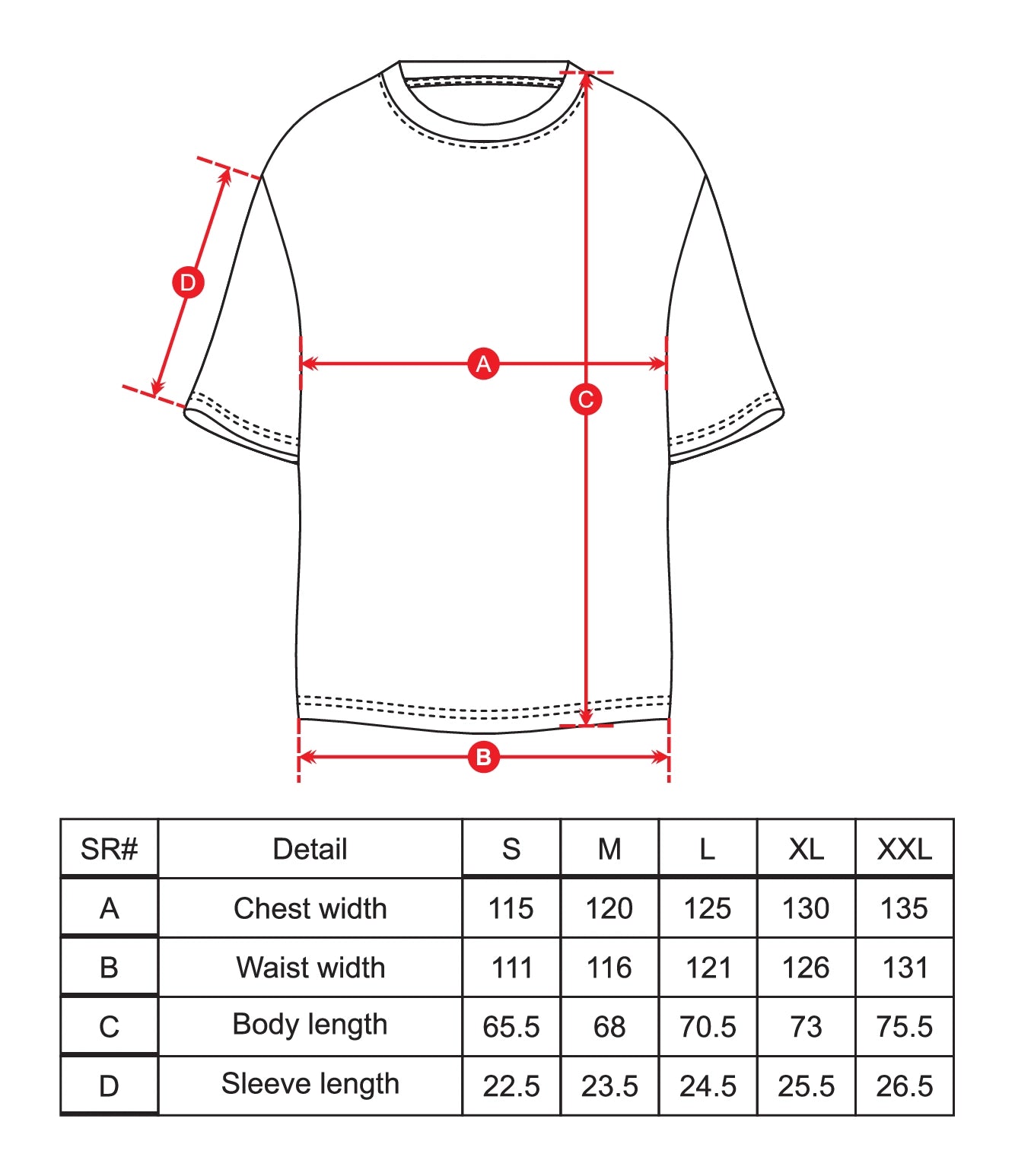 Oversized T Shirt Size Chart  Black