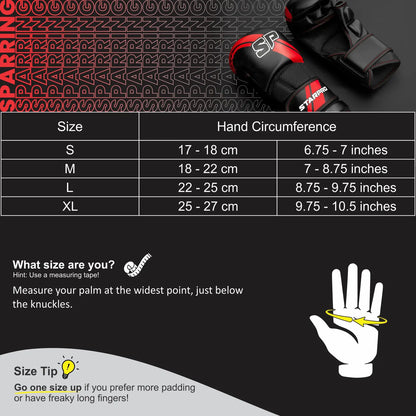 MMA Sparring Gloves Black Size Chart