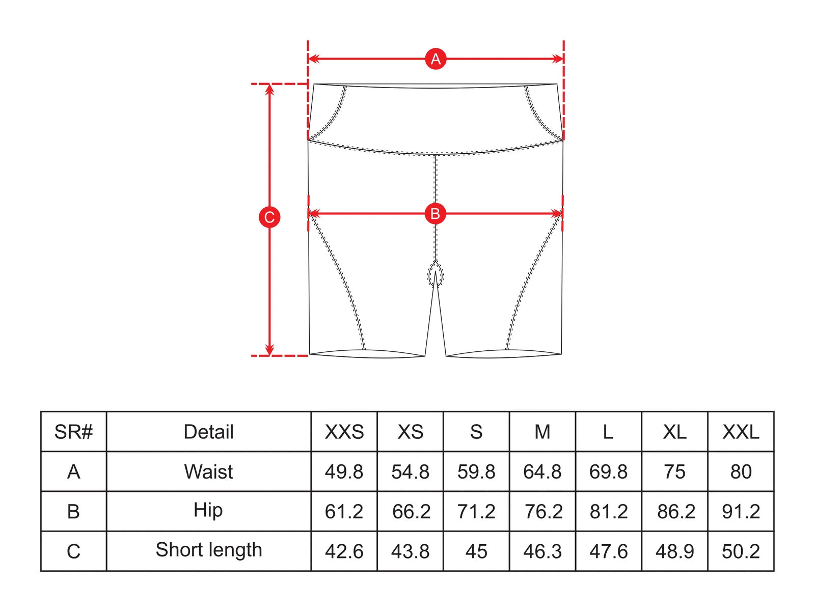 Short Shots (Women) Black size chart