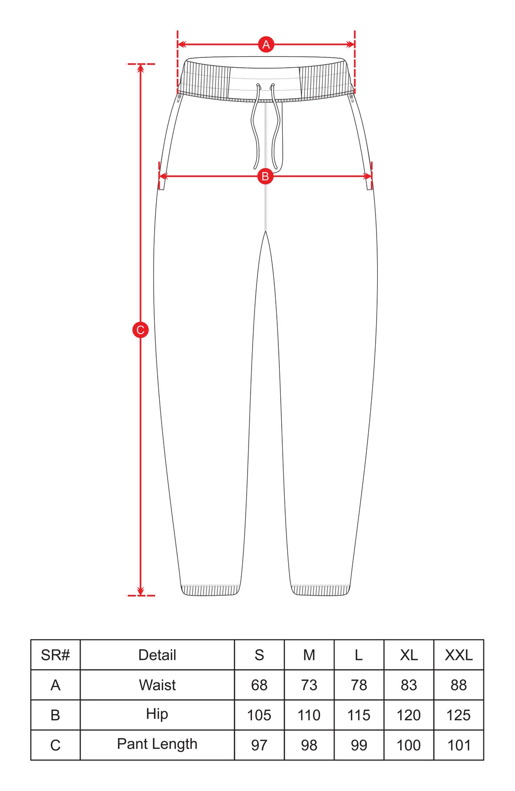 Sweat Pants for Women Black Size Chart