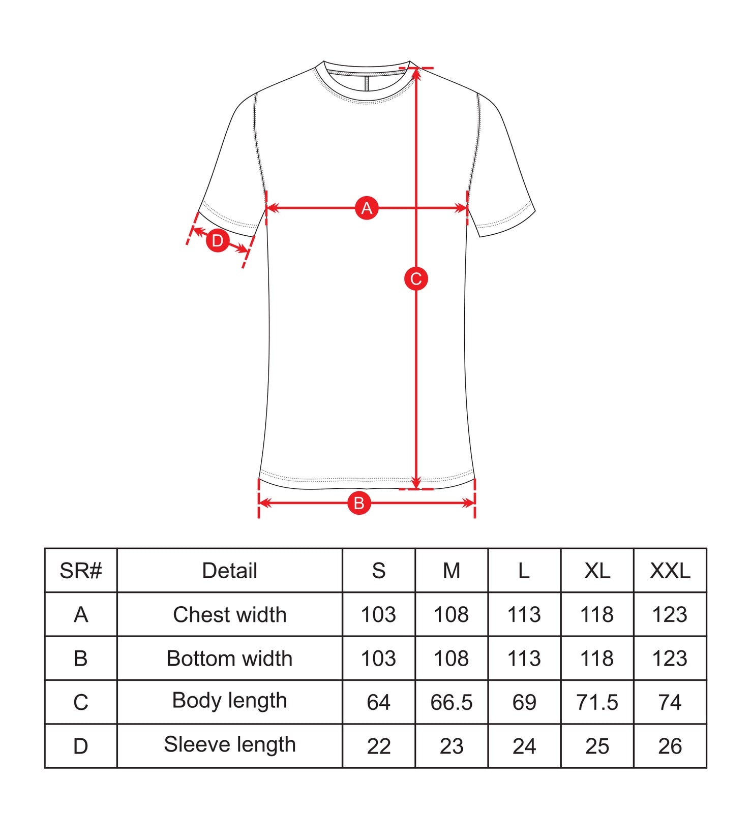 Training T Shirt (Unisex) size chart Black