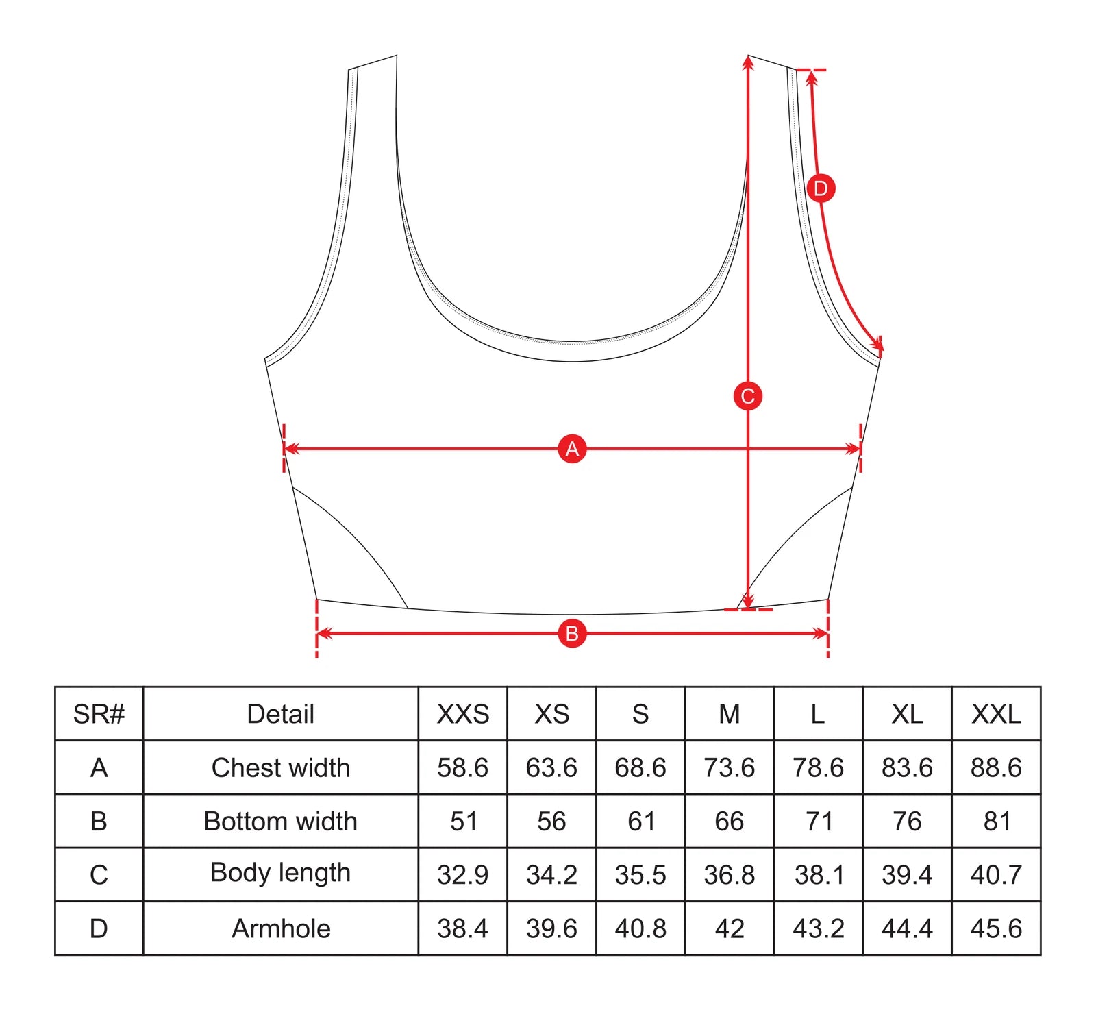 Women Supportive Sports Top Black size chart