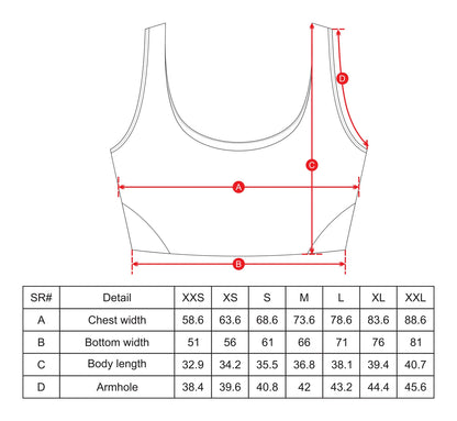 Women Supportive Sports Top Black size chart